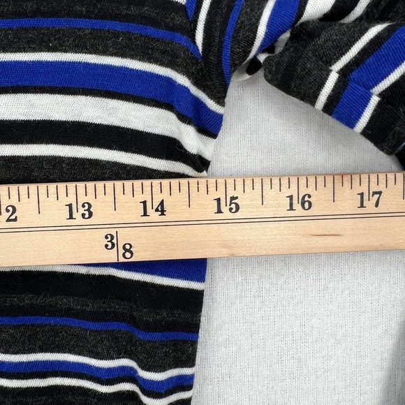 ENZA COSTA Dress Womens Medium Black Blue White Striped Long Sleeve V-neck Midi - Picture 11 of 13